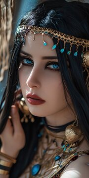 Woman in the Goddess Ancient Babylonian Civilization Beauty Style - Beautiful Goddess Girl Background created with Generative AI Technology