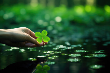 four leaf clover in hand