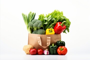 Fresh and nutritious grocery bag filled with healthy food items, isolated on white background