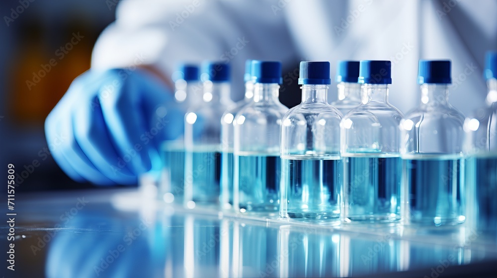 Aufkleber scientist conducting careful analysis of lab samples with copyspace for informative text