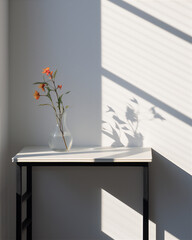 flowers in vase behind the window with morning light