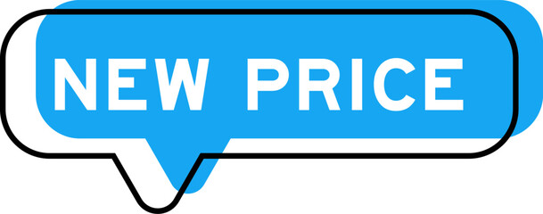 Speech banner and blue shade with word new price on white background