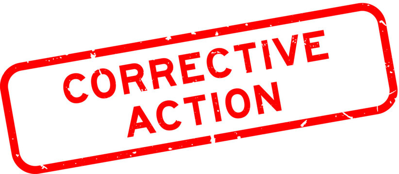 Grunge red corrective action word square rubber seal stamp on white background