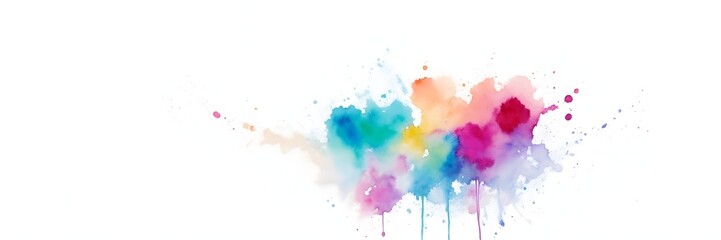 Colorful watercolor paint splashes on white background banner. Abstract colorful background with watercolor splashes.
