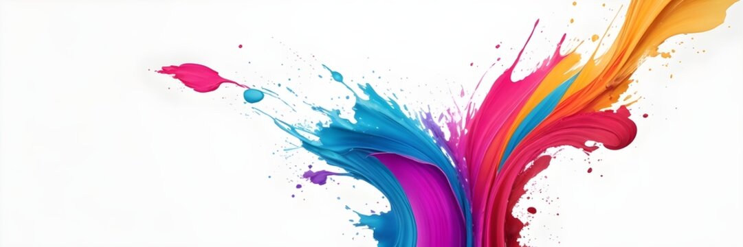 Abstract colorful background with splashes. Colorful paint splashes on white background banner.
