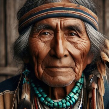 Portrait of an Apache Indian with feather headdress