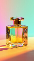 Women's perfume in beautiful bottle on the color gradient background