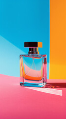 Women's perfume in beautiful bottle on the color gradient background
