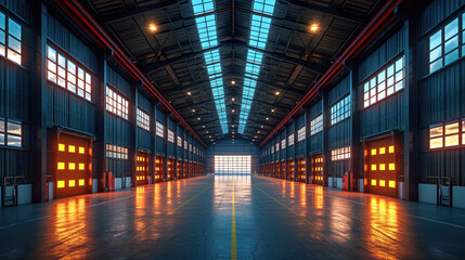 An empty warehouse with a lot of windows