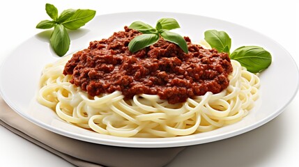 Savory and appetizing spaghetti bolognese dish served on an isolated white background