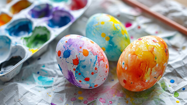 Colored Easter eggs painted with watercolor.