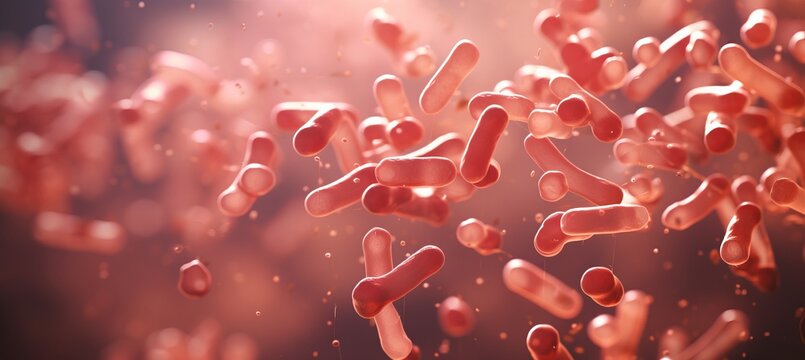 Microscopic probiotic bacteria for digestive health and medical treatment in biology and science