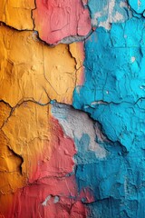 Fototapeta premium A close up of a peeling paint wall, corful grunge wallpaper background