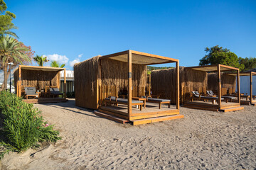 Bungalow individual pavilion beach tent near the sea hotel.