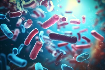 Probiotics bacteria for digestive health and treatment in medicine  exploring biology and science - obrazy, fototapety, plakaty