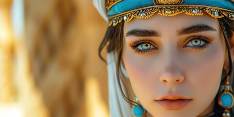 Woman in the Goddess Ancient Babylonian Civilization Beauty Style - Beautiful Goddess Girl Background created with Generative AI Technology - obrazy, fototapety, plakaty