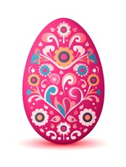 Fototapeta premium Cartoon Style Easter Egg in hot pink Colors on a white Background. Easter Illustration with Copy Space