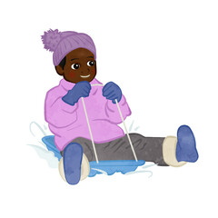 Cute boy playing with a sled 02