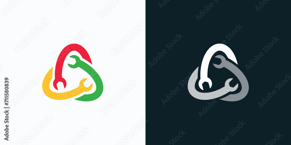 Poster three rotating wrenches triangular shape vector logo design