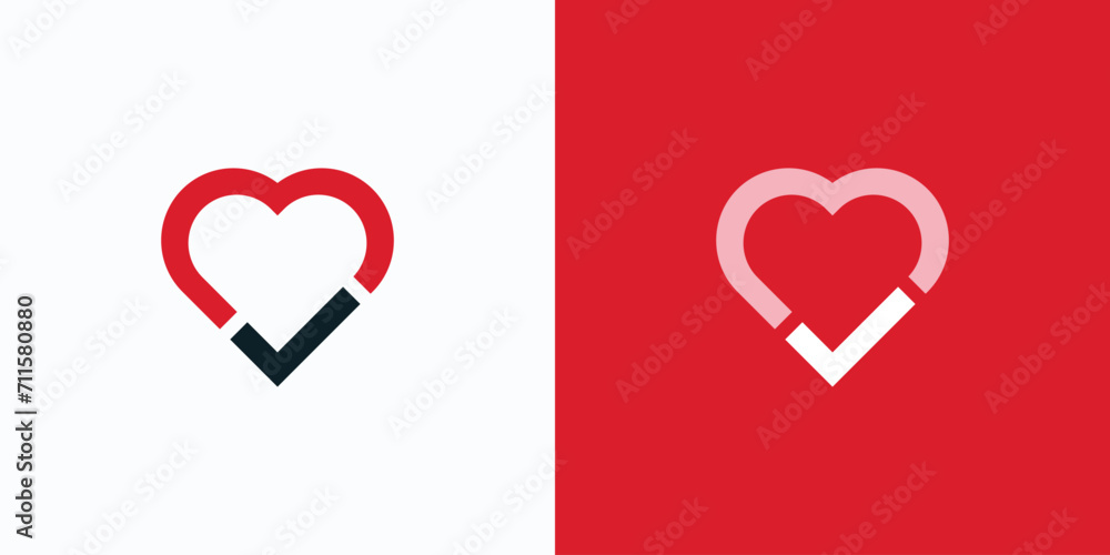 Poster vector logo design combining check mark and heart symbol.