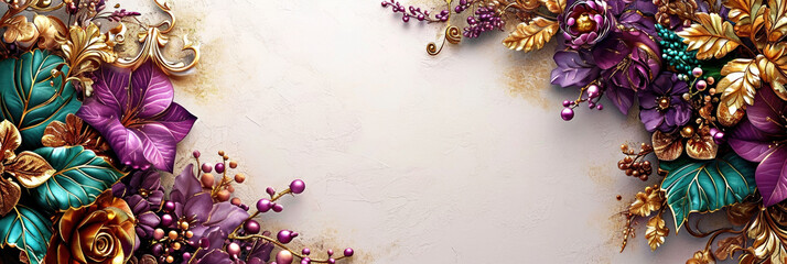 A picture of some flowers on a wall, Mardi Gras banner with copy-space