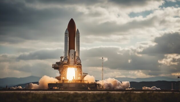 Space Exploration: Rocket Launch at Dusk