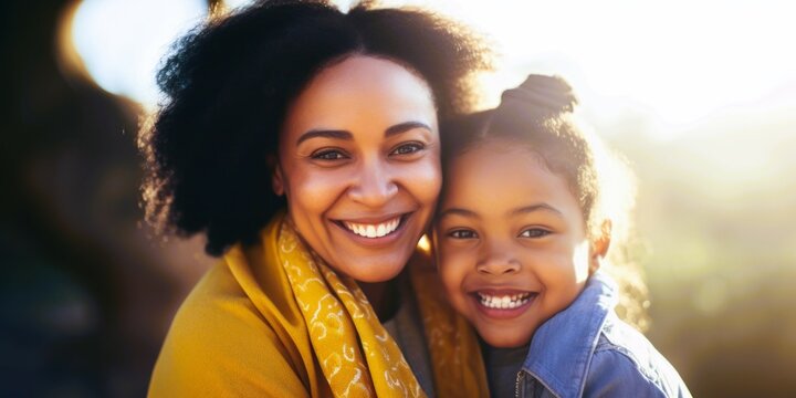 Mother's day. African American mother and daughter smiling happily