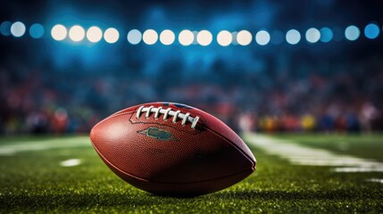 Close-Up of American Football on the Field at Night
