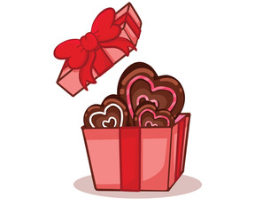 gift box with red ribbon .chocolate surprise gift 