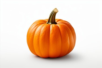 Isolated orange pumpkin with stem on white background for halloween or autumn designs