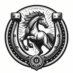 illustration of horse and horseshoe. vintage style. ai generate	
