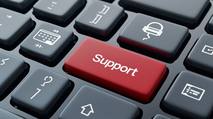 Technical Support Concept.
A red 'Support' key on a computer keyboard emphasising tech support.