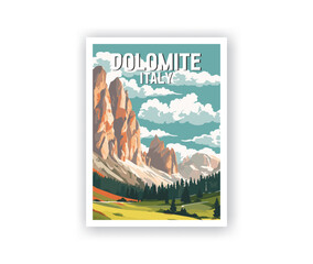 Dolomites Illustration Art. Travel Poster Wall Art. Minimalist Vector art