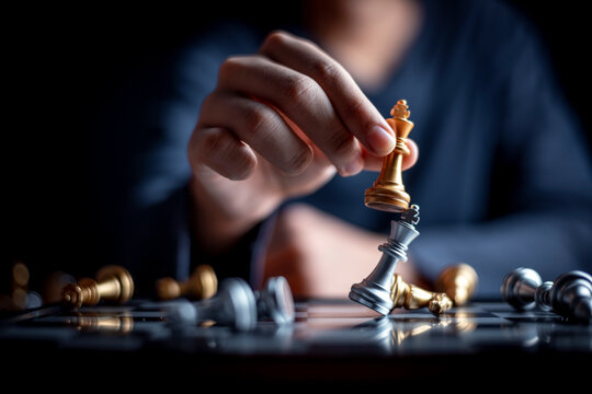 Chess game on chess board strategy competitive ideas concept strategy game as business challenge competitive game ,this business strategy plan concept with black background