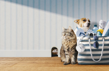 Ready beach bag and domestic animals