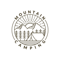mountain morning camping illustration monoline or line art style