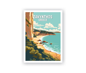 Zakynthos Illustration Art. Travel Poster Wall Art. Minimalist Vector art