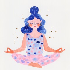 Pink and blue pastel colors. Woman in yoga pose. Isolated by white background. Generative AI