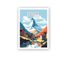 Zermatt Illustration Art. Travel Poster Wall Art. Minimalist Vector art
