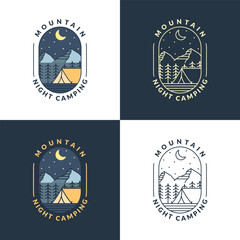Naklejka premium mountain night camping illustration monoline or line art style