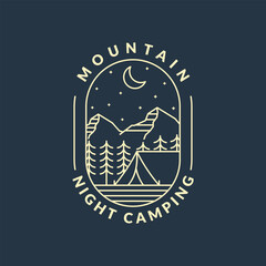 mountain night camping illustration monoline or line art style