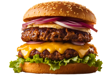 fast food fresh delicious burger, high quality isolated transparent background