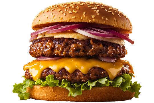 fast food fresh delicious burger, high quality isolated transparent background