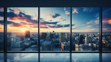 Cityscape seen through the large windows of a skyscraper. Elite real estate creates an amazing landscape. Generative AI
