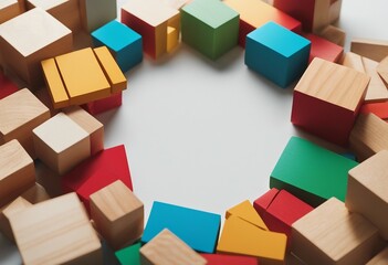 Fototapeta na wymiar Colors in unity Circle of colored blocks representing unity of diverse elements (colors) Wooden bloc