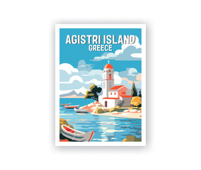 Agistri Island Illustration Art. Travel Poster Wall Art. Minimalist Vector art