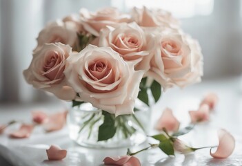 Obraz na płótnie Canvas Elegant Roses on Pristine White for Serene Mornings