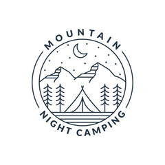 mountain night camping illustration monoline or line art style