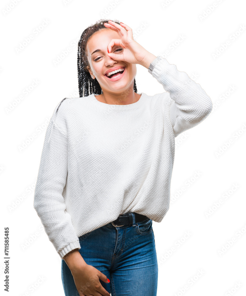 Canvas Prints young braided hair african american girl wearing winter sweater over isolated background doing ok ge