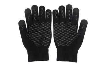 pair of black gloves on white background